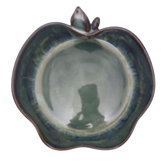 Sandra O'Quinn Pottery Peacock Blue Glazed Apple Dish - Picture 6 of 6